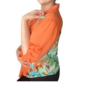 🍊 Orange Hawaiian Blouse Floral Fresh Transparent